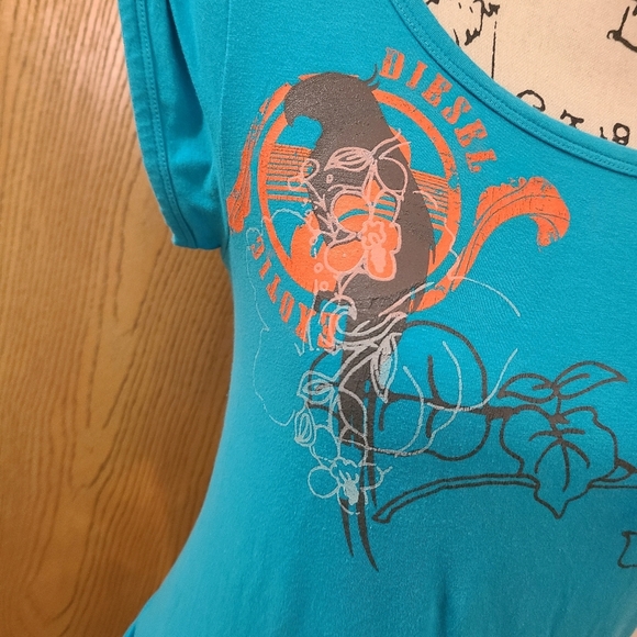 Y2k Diesel Parrot Exotic Roll Tab Sleeve Tropical Graphic T-shirt - Picture 5 of 6